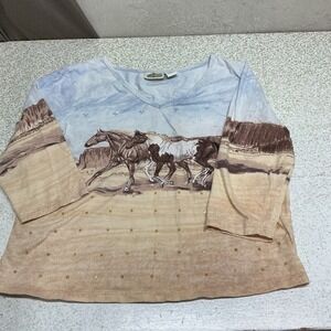 Vintage Women's Collections Etc. Western Horse Themed Sequin 3/4 Sleeve Size M